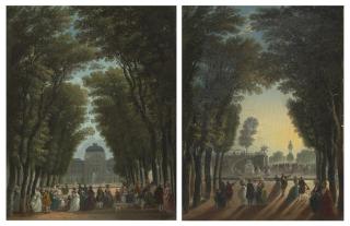Pierre-Antoine Demachy - Vue du Jardin du côté du Palais des Tuileries ; Vue de la Place Louis XV depuis le Jardin des Tuileries du côté du Pont Tournant