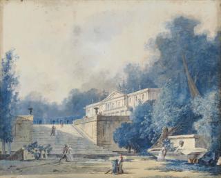 Pierre-Antoine Mongin - Demeure Dans Un Parc, Des Promeneurs Au Premier Plan