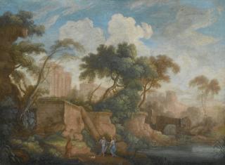 Pierre-Antoine Patel The Younger - Landscape With Antique Ruins And Tobias And The Angel In The Foreground