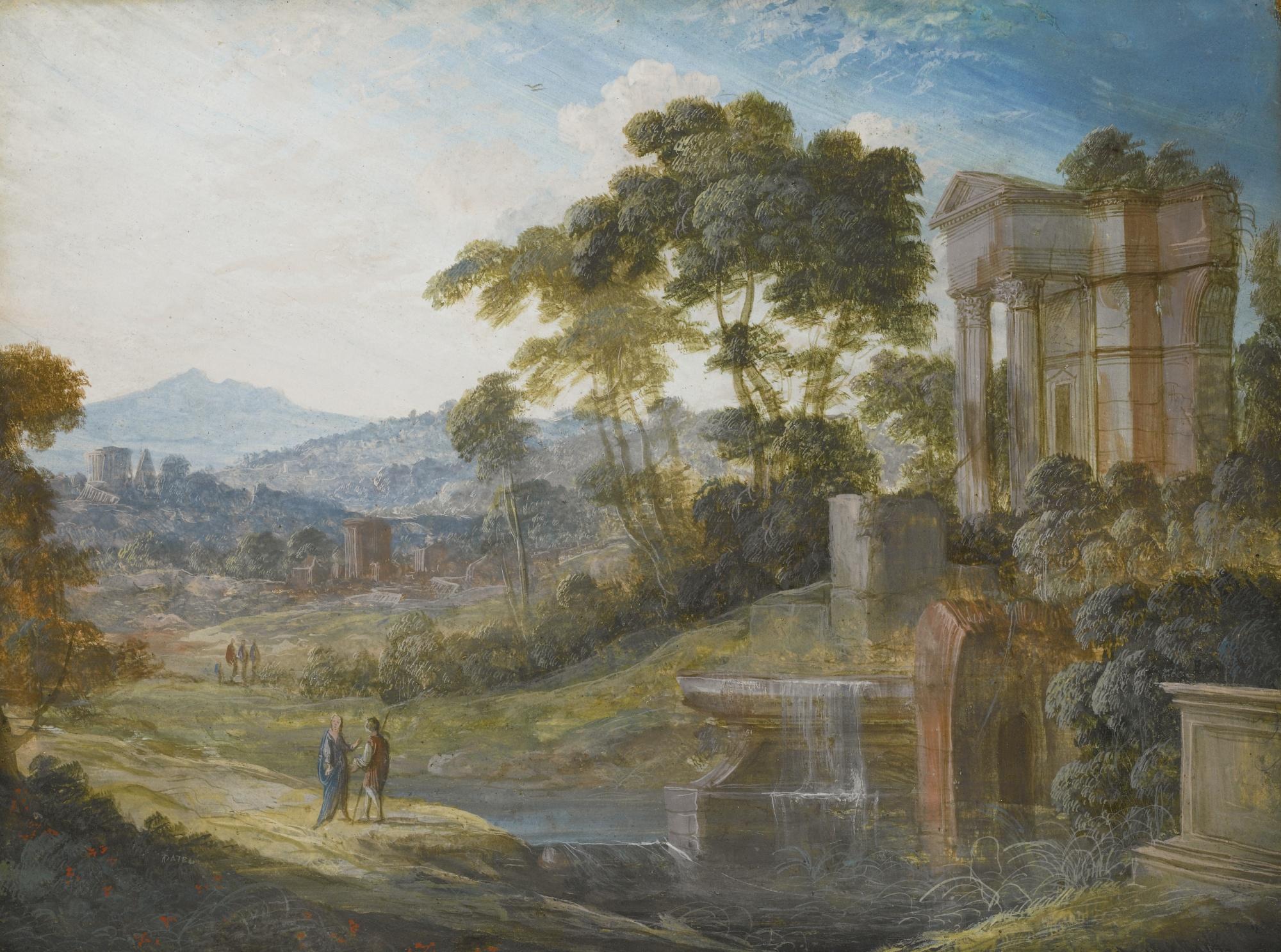 Pierre-Antoine Patel The Younger - Two Landscapes With Classical Ruins: A) With Two Figures Conversing To The Left; B) With Boats Drawn Up To The Shore