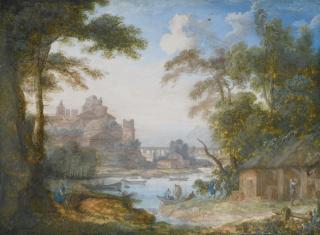 Pierre-Antoine Patel The Younger - Two River Landscapes: A) With Men By A Shed; B) With Ladies Gathering Flowers