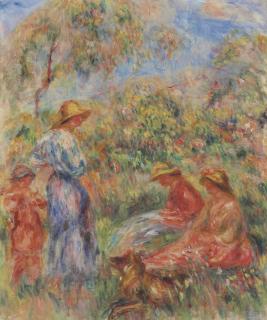 Pierre-Auguste Renoir - Deux femmes assises et une debout, un enfant (Paysage avec trois femmes et un enfant)