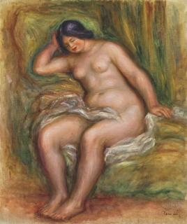 Pierre-Auguste Renoir - Femme nue assise appuyée sur un coussin vert (Nu assis)