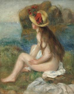 Pierre-Auguste Renoir - Nu au chapeau de paille assis en bordure de mer