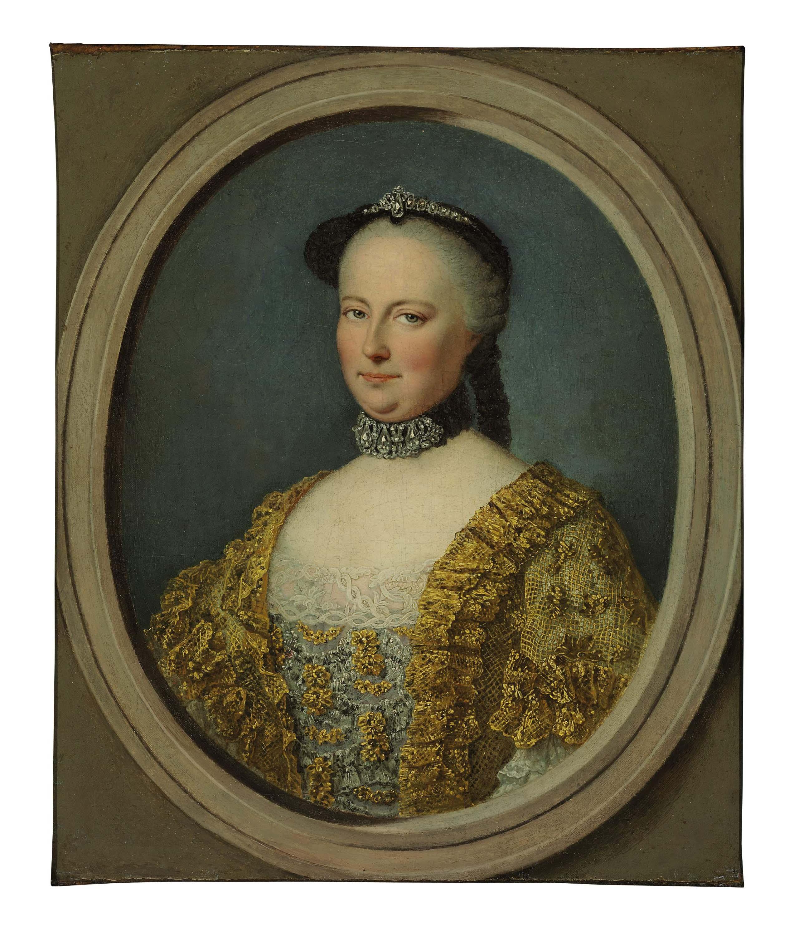 Pierre Bernard - Portrait of Maria Theresa, Empress of Austria, half-length, in a feigned stone oval