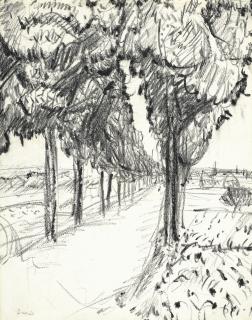 Pierre Bonnard - Allée d\'arbres (recto); Paysan sur la même allée d\'arbres (verso)