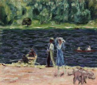 Pierre Bonnard - Bord de rivière, deux femmes et un chien