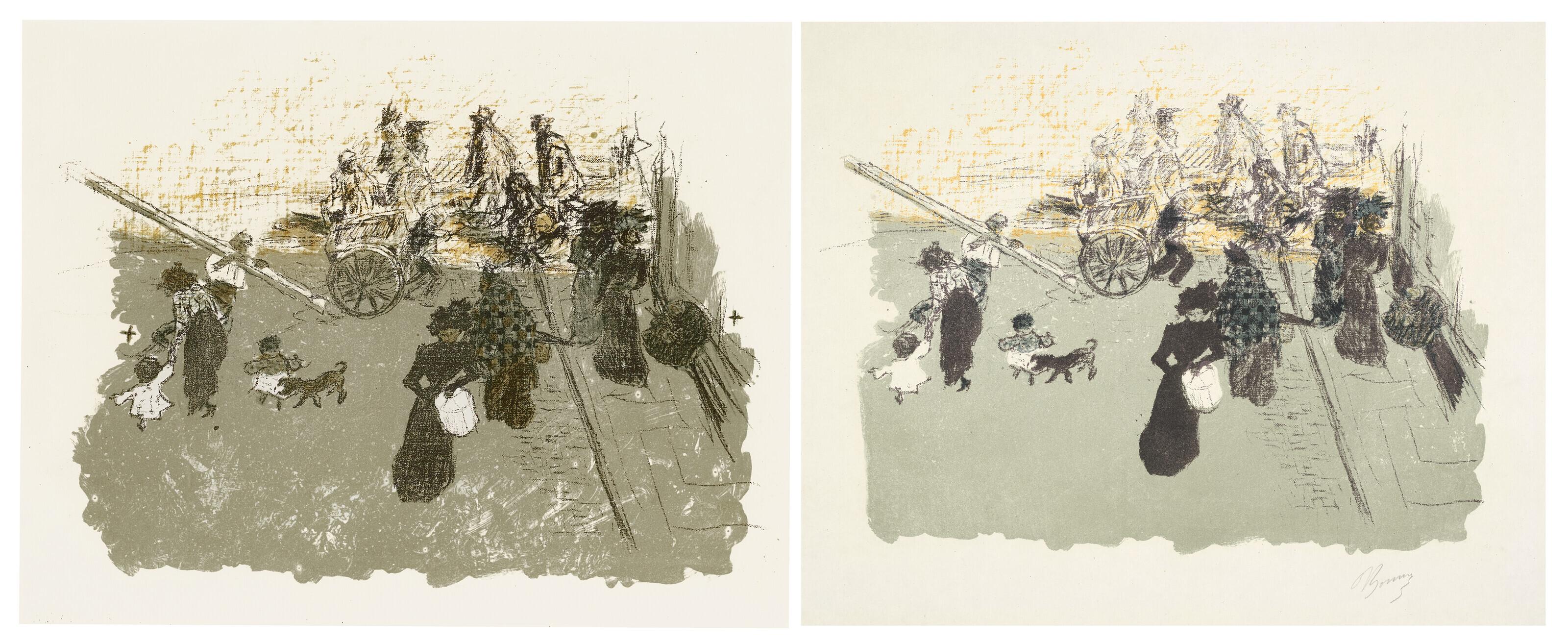 Pierre Bonnard - Coin de Rue, from Quelques aspects de la vie de Paris: two prints