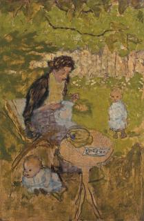 Pierre Bonnard - Femme cousant dans un jardin (avec enfants)
