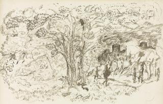 Pierre Bonnard - Paysage avec personnages (les amoureux) et animaux (le corbeau et le renard)