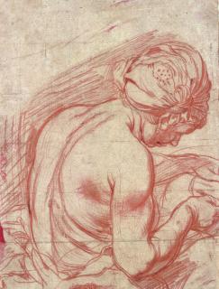 Pierre Brébiette - A seated woman, partially dressed and wearing a turban, seen half-length in profile to the right