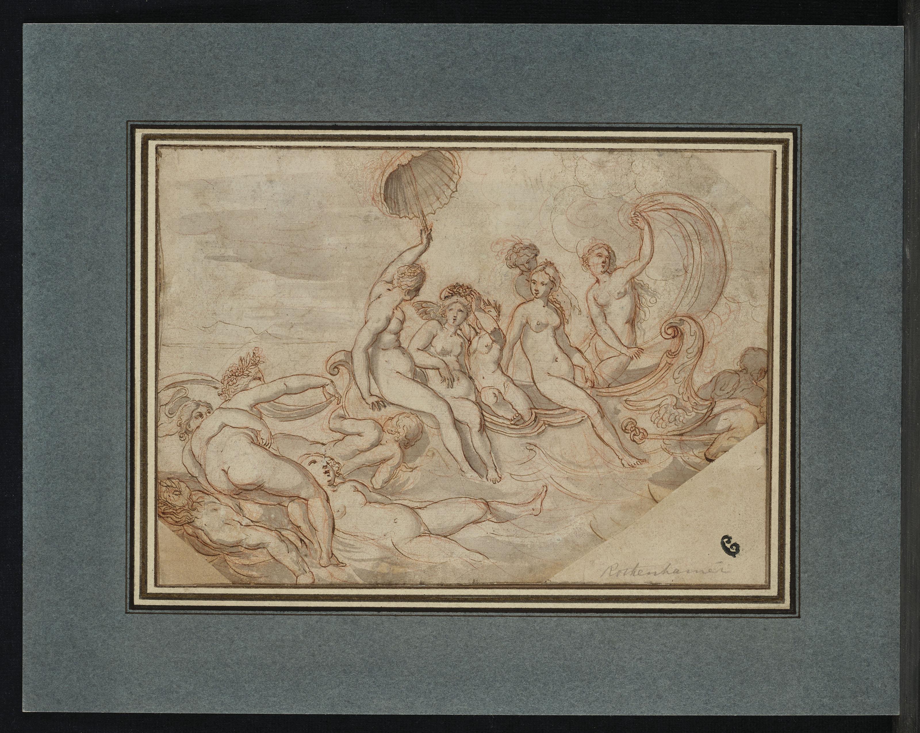 Pierre Brebiette - Le triomphe d\'Amphitrite (recto); Etude pour \'l\'Armée de Pharaon submergée\' et Vierge à l\'Enfant (verso)