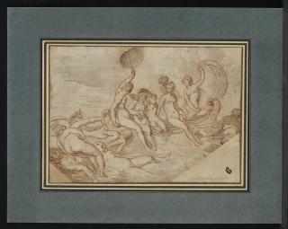 Pierre Brebiette - Le triomphe d\'Amphitrite (recto); Etude pour \'l\'Armée de Pharaon submergée\' et Vierge à l\'Enfant (verso)