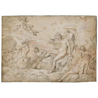 Pierre Brébiette - Recto: Thetis Attended By Nereids; Verso: An Alternative Study Of The Composition And The Interior Of A Cupola And A Nude Figure