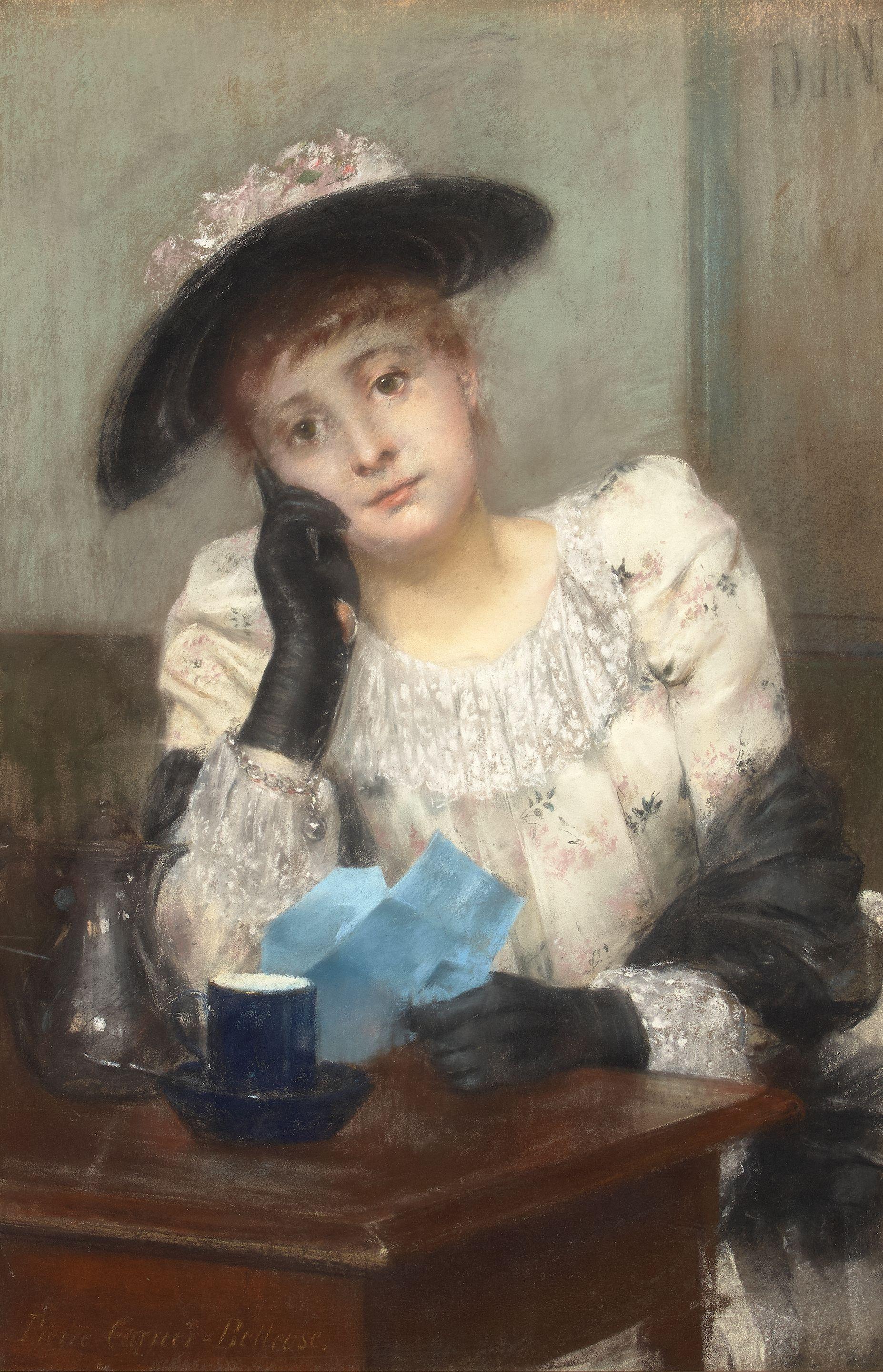 Pierre Carrier-Belleuse - Portrait d\'une jeune fille au chapeau