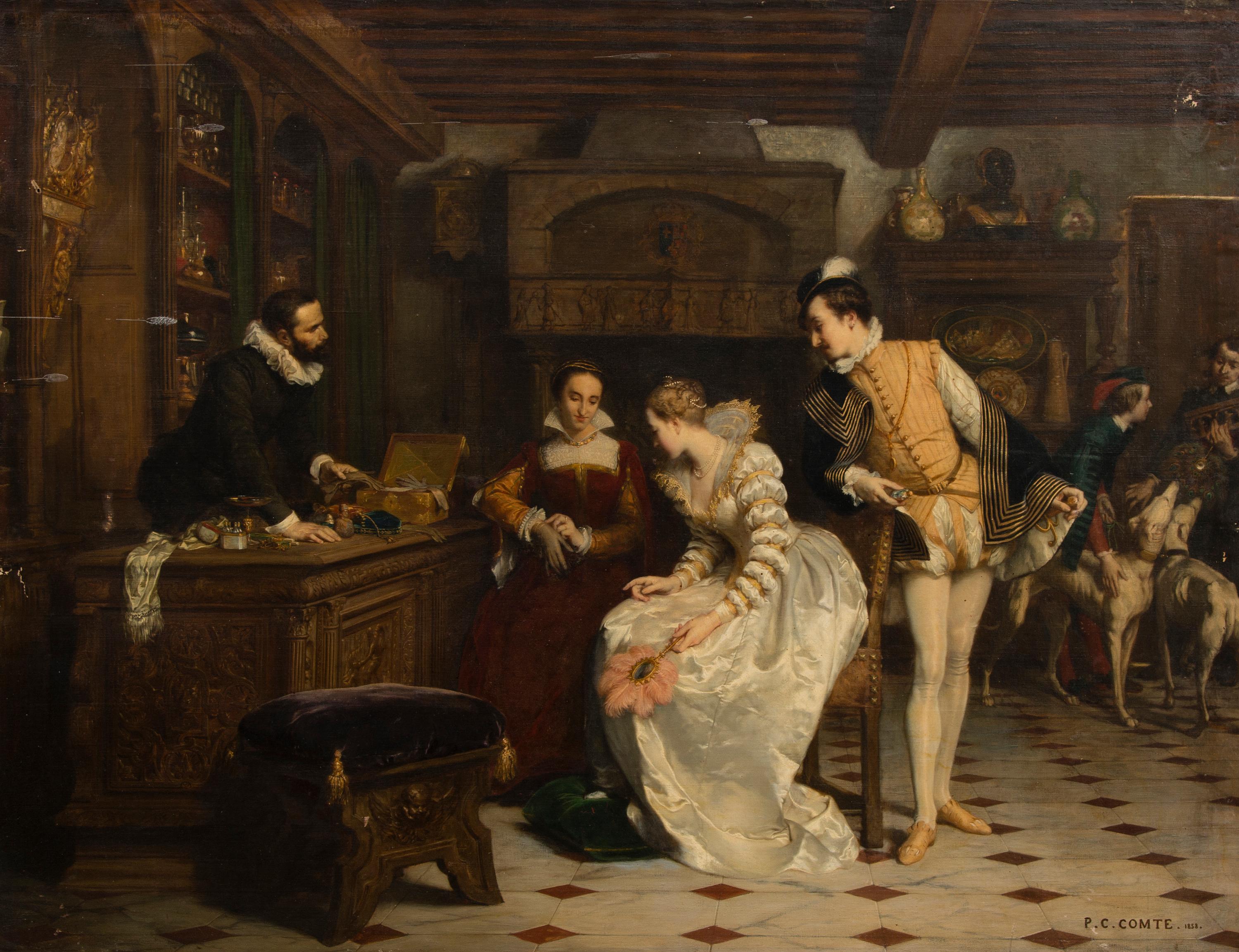 Pierre Charles Comte - Jeanne III Of Navarre Buying Poisoned Gloves From Catherine De Medici\'S Parfumeur, René.