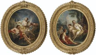 Pierre-Charles Le Mettay - Diane Et Adonis ; Vénus Au Bainpierre-Charles Le Mettay ; Diana And Adonis, Venus At Her Bath ; Diana: Signed On The Left, Venus: Bear Signature Lower Right ; Oil On Oval Canvas, A Pair