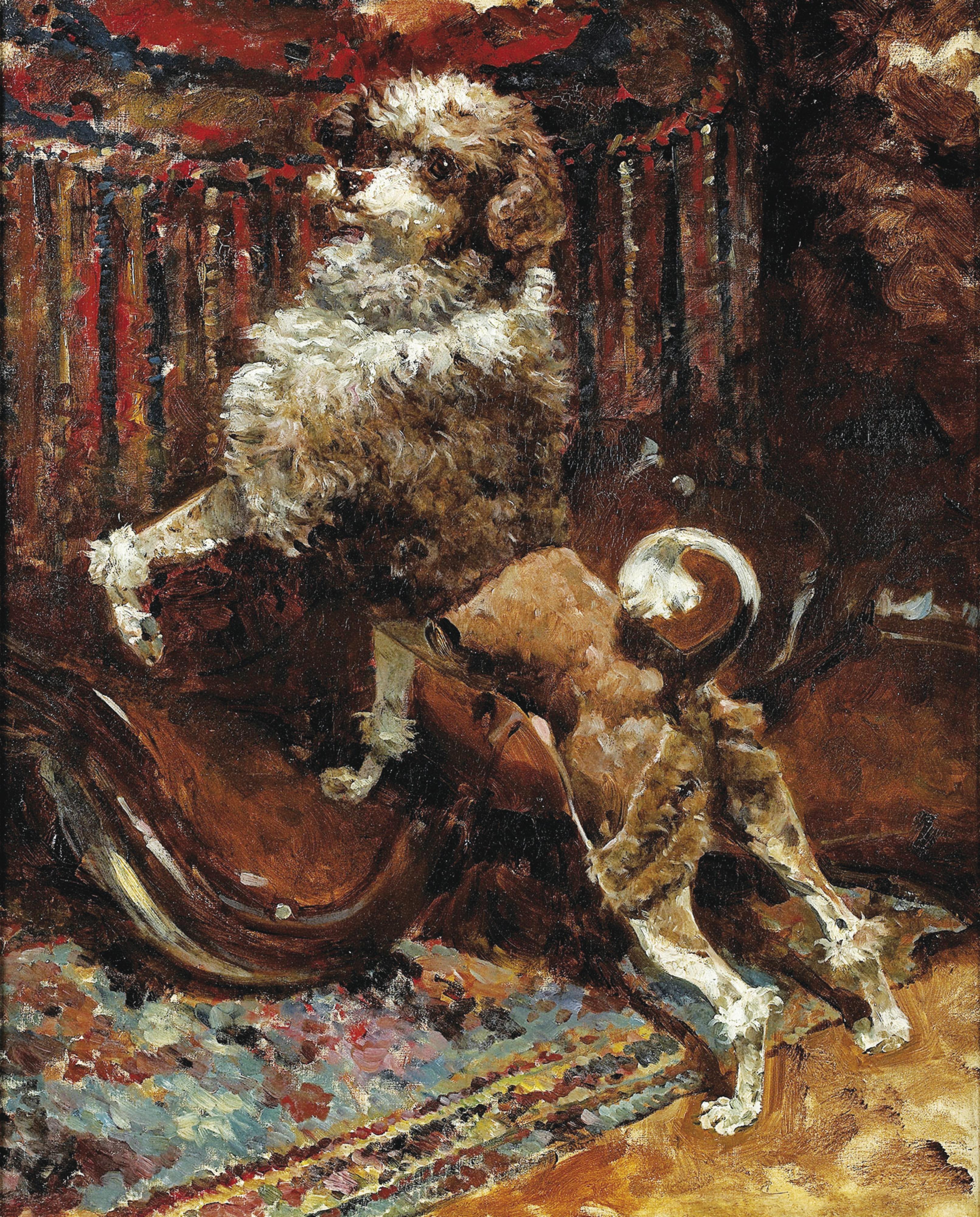 Pierre-Charles-Marie Princeteau - Le Caniche De La Mère De L\'Artiste Tondu À La Lionpierre-Charles-Marie Princeteau ; The Poodle Of The Artist \'S Mother Clipped Like A Lion ; Monogrammed Lower Right ; Oil On Canvas