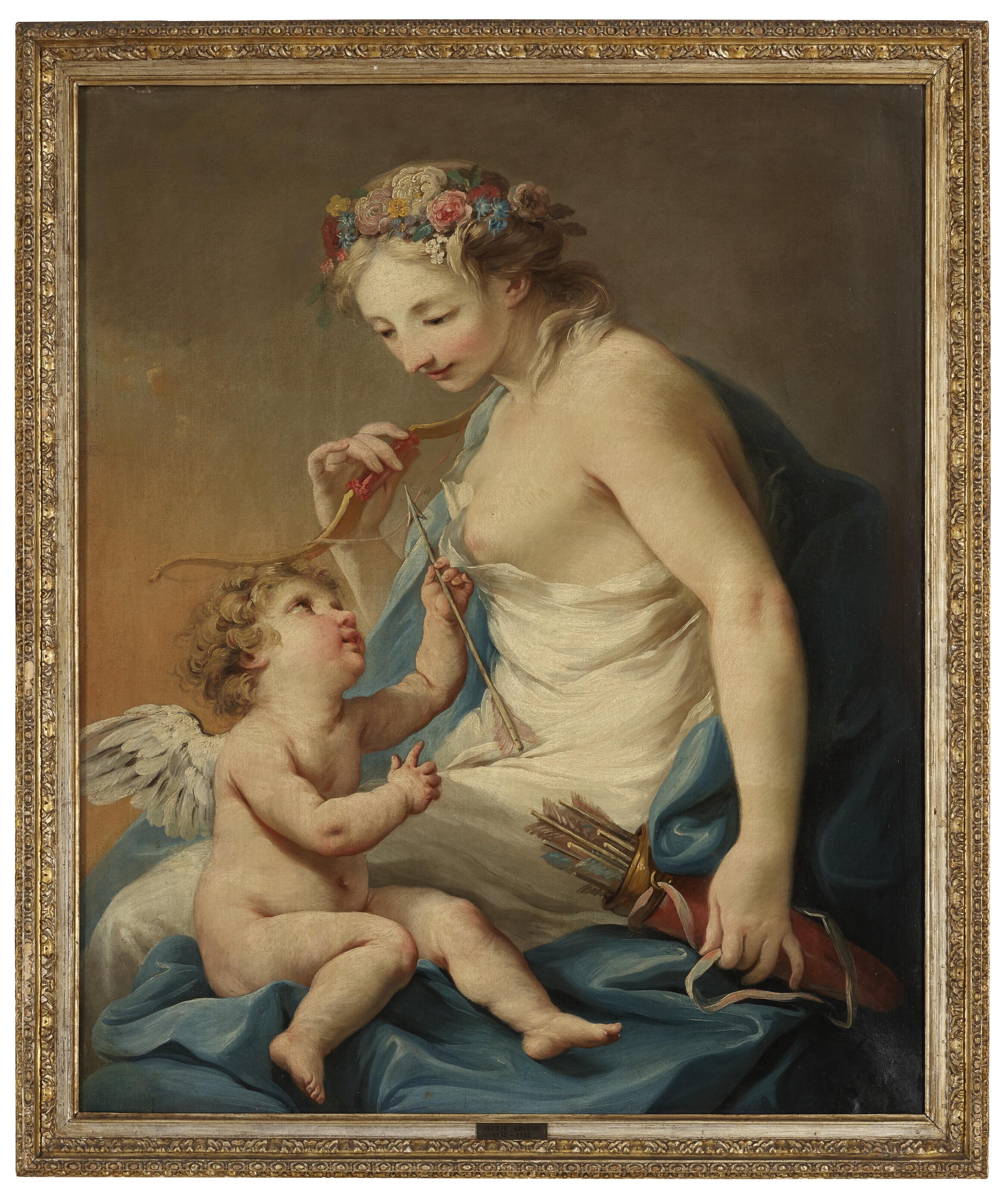 Pierre-Charles Trémolières - Venus holding a bow and quiver and Cupid holding an arrow