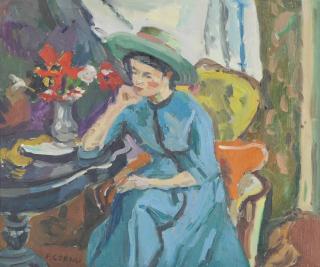 Pierre Cornu - Woman in a blue dress