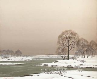 Pierre De Clausades - A snow-covered river landscape