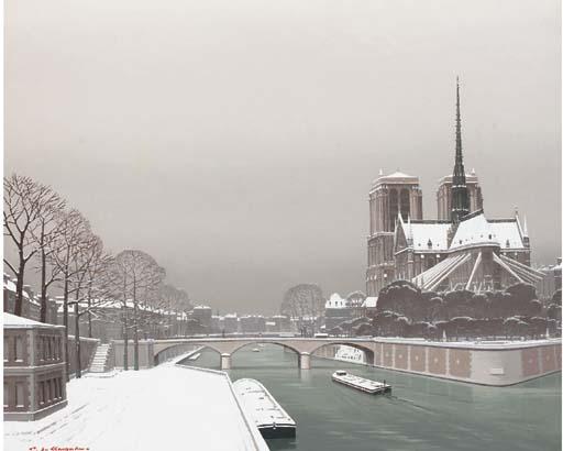 Pierre De Clausades - Notre-Dame from the banks of the Seine at winter