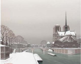Pierre De Clausades - Notre-Dame from the banks of the Seine at winter