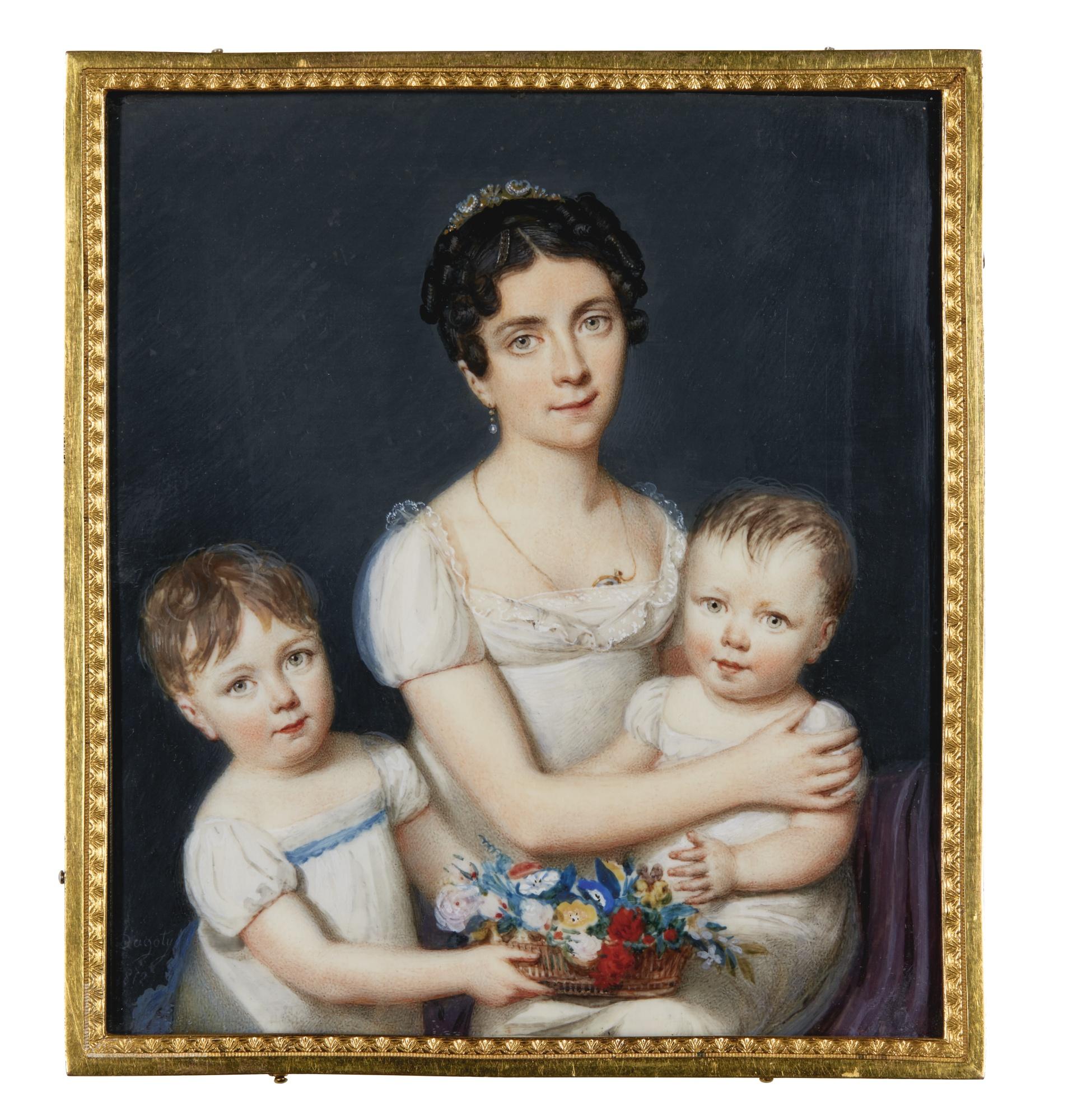 Pierre Edouard Dagoty - Portrait Of Mary Morton, Née Henry (1781-1858) And Her Two Youngest Children