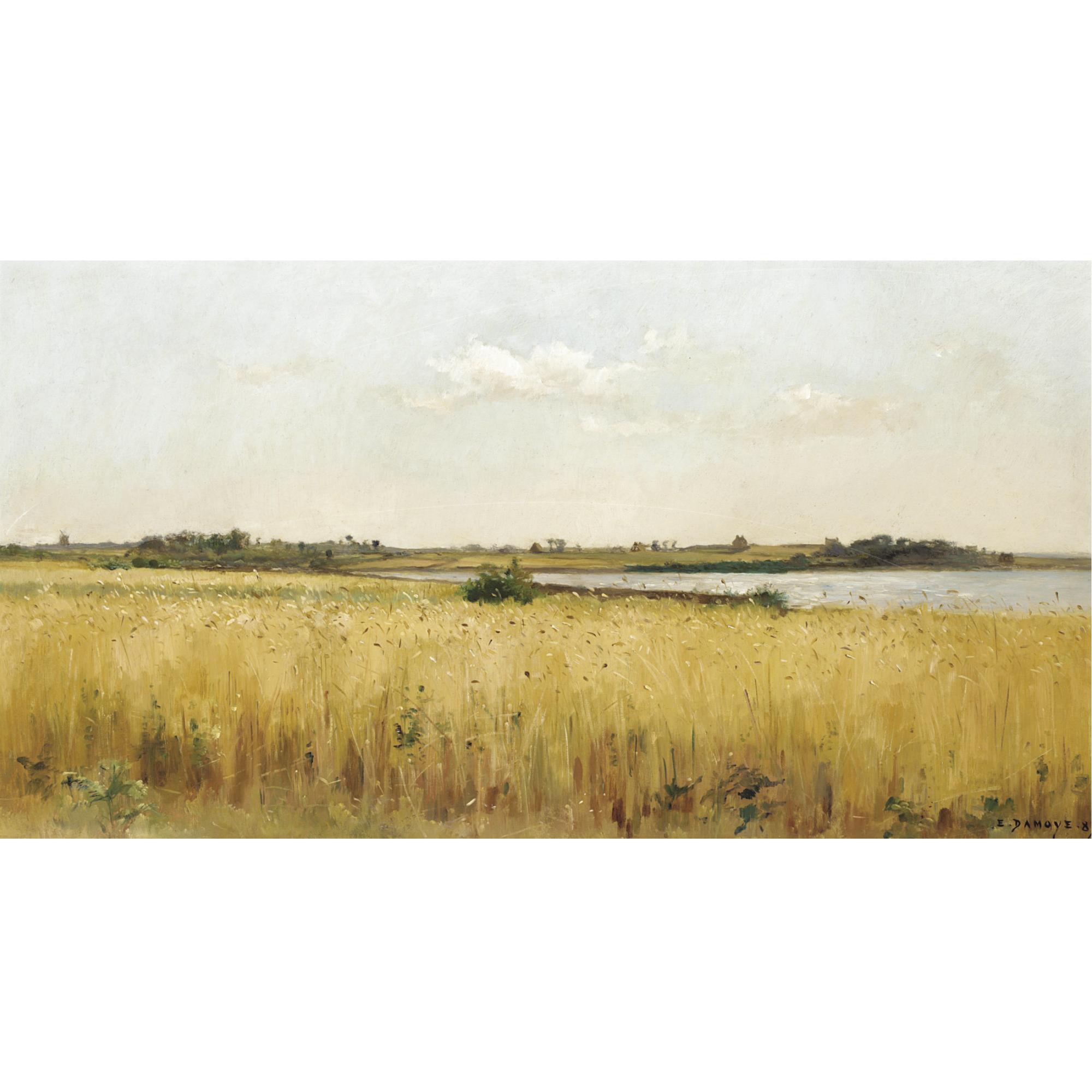 Pierre Emmanuel Eugene Damoye - River Landscape With Cornfield