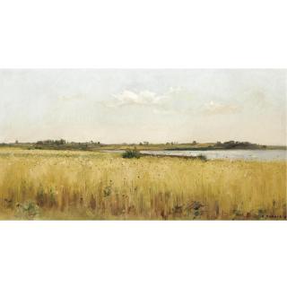 Pierre Emmanuel Eugene Damoye - River Landscape With Cornfield