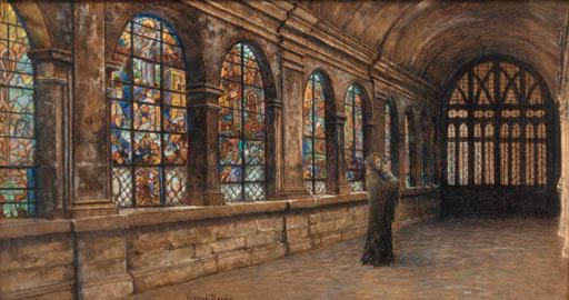 Pierre Ernest Prins - A mother and child in a church interior