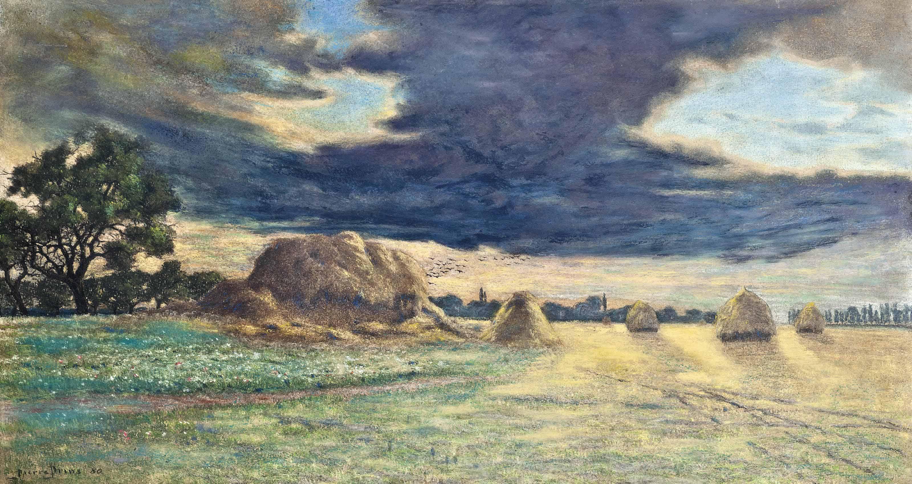 Pierre-Ernest Prins - Haystacks At Sunset