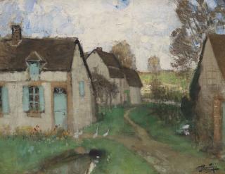 Pierre Eugène Montézin - Chaumières aux fenêtres et volets tourquoises