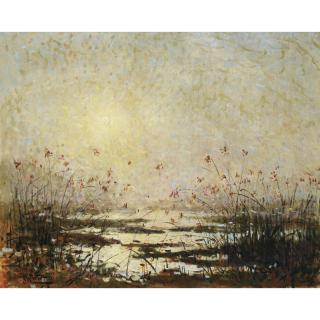 Pierre-Eugène Montézin - Coucher De Soleil Sur Le Marais Fleuri