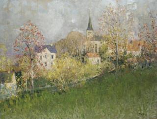 Pierre Eugene Montezin - Paysage, vue de l\'église