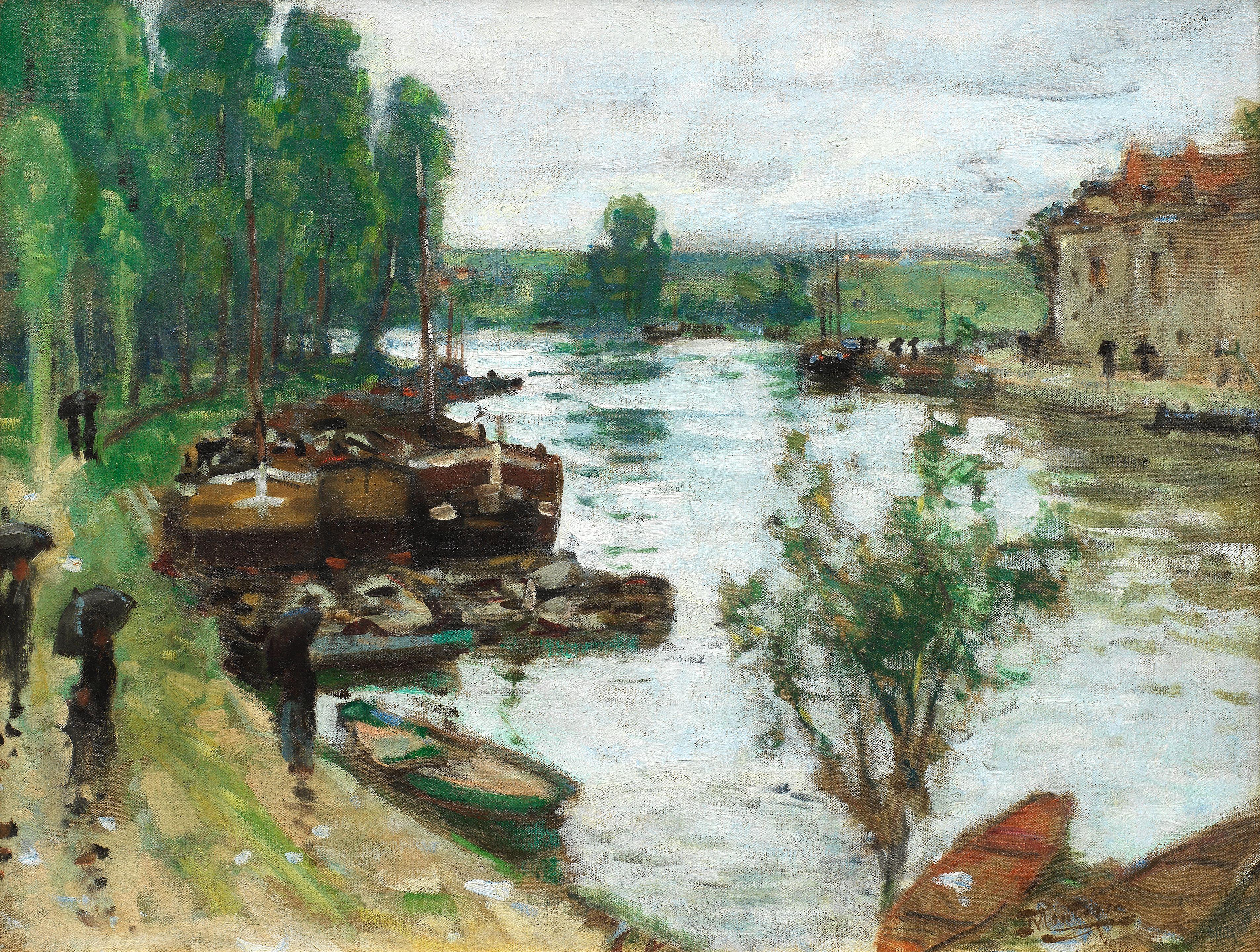 Pierre Eugène Montézin - Péniches sur le Loing