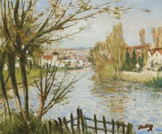 Pierre Eugene Montezin - Village au bord de la rivière