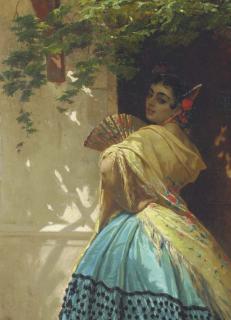 Pierre-François-Eugène Giraud - A Spanish Lady holding a Fan