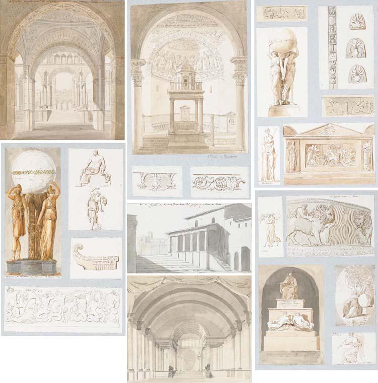 Pierre-François-Léonard Fontaine - Un Album de 65 Pages Avec 250 Dessins D\'Architecture, D\'Ornement Et Des Copies D\'Après L\'Antique, D\'Après Des Ouvrages Illustrés Et D\'Après Les Maîtres