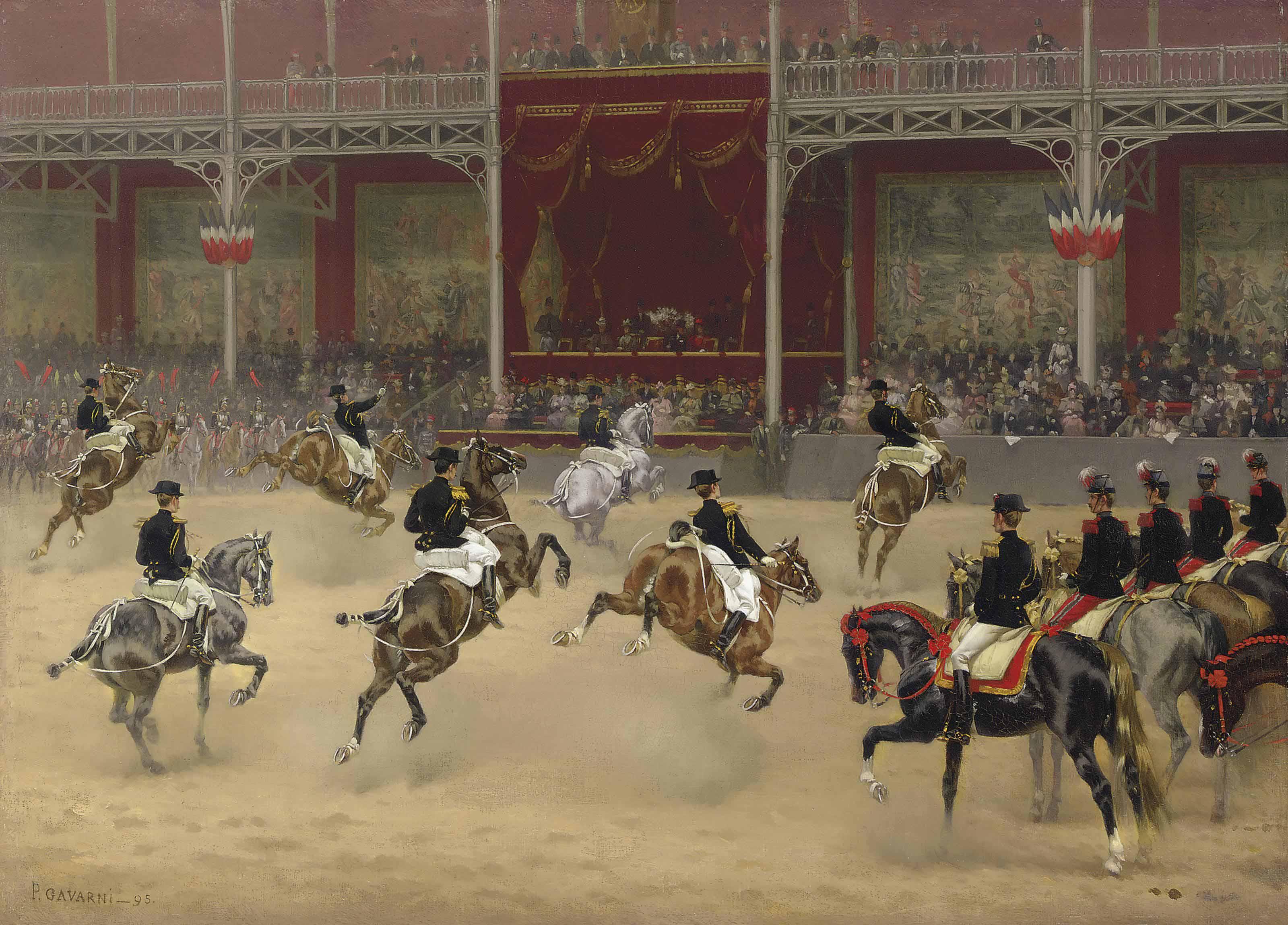 Pierre Gavarni - Le Cadre Noir à Paris devant la Tribune Présidentielle