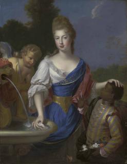 Pierre Gobert - Portrait Of A Lady, Three-Quarter-Length, Traditionally Identified As Louise Bernardine De Durfort, Duchess Of Duras (1678-1747), With Cupid And A Page, By A Fountain