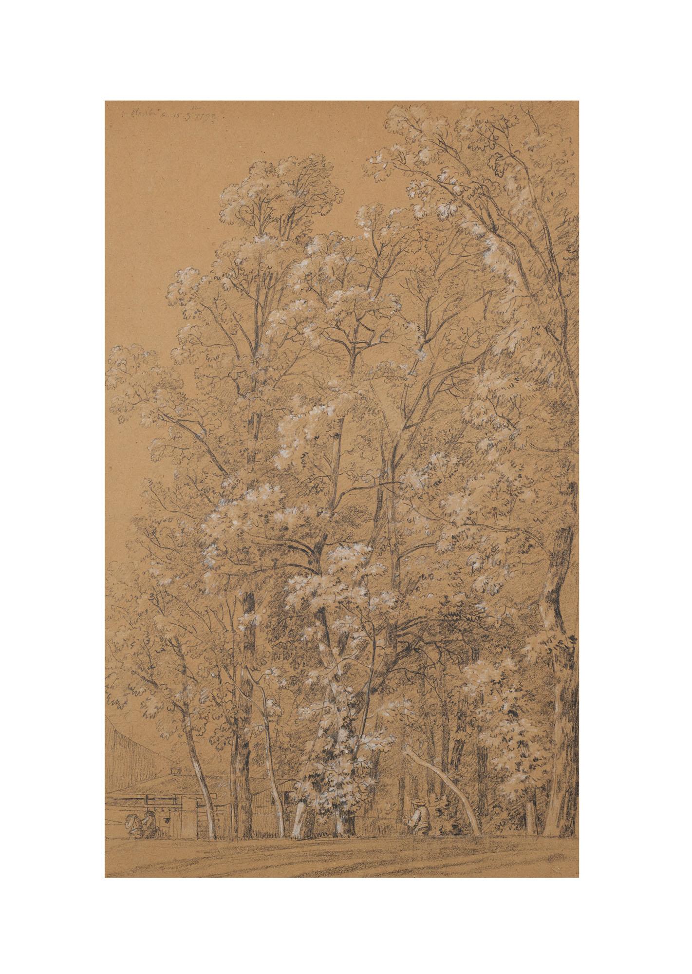 Pierre-Henri De Valenciennes - Étude D\'Arbres Avec Un Chalet Et Des Personnages Au Premier Plan