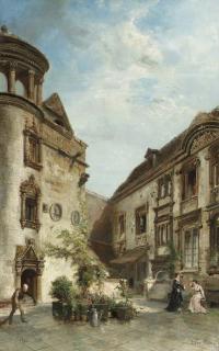 Pierre Henri Théodore Tetar Van Elven - Elegant ladies in a cour carré