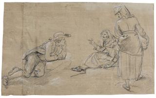 Pierre-Jacques Volaire - Figure Studies: A Man In A Hat, Reclining; Two Studies Of Women, One Pointing And One Seen From Behind