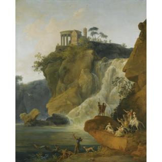 Pierre-Jacques Volaire - The Waterfalls At Tivoli With Figures Resting And Hunting