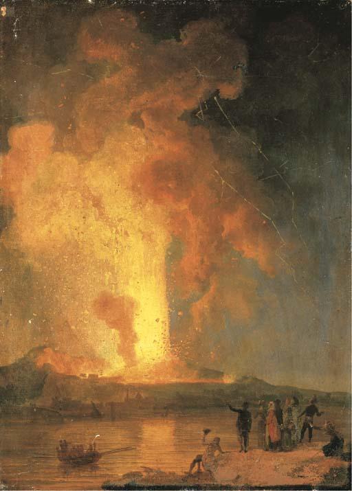 Pierre-Jacques Volaire - Vesuvius erupting at night with spectators in the foreground