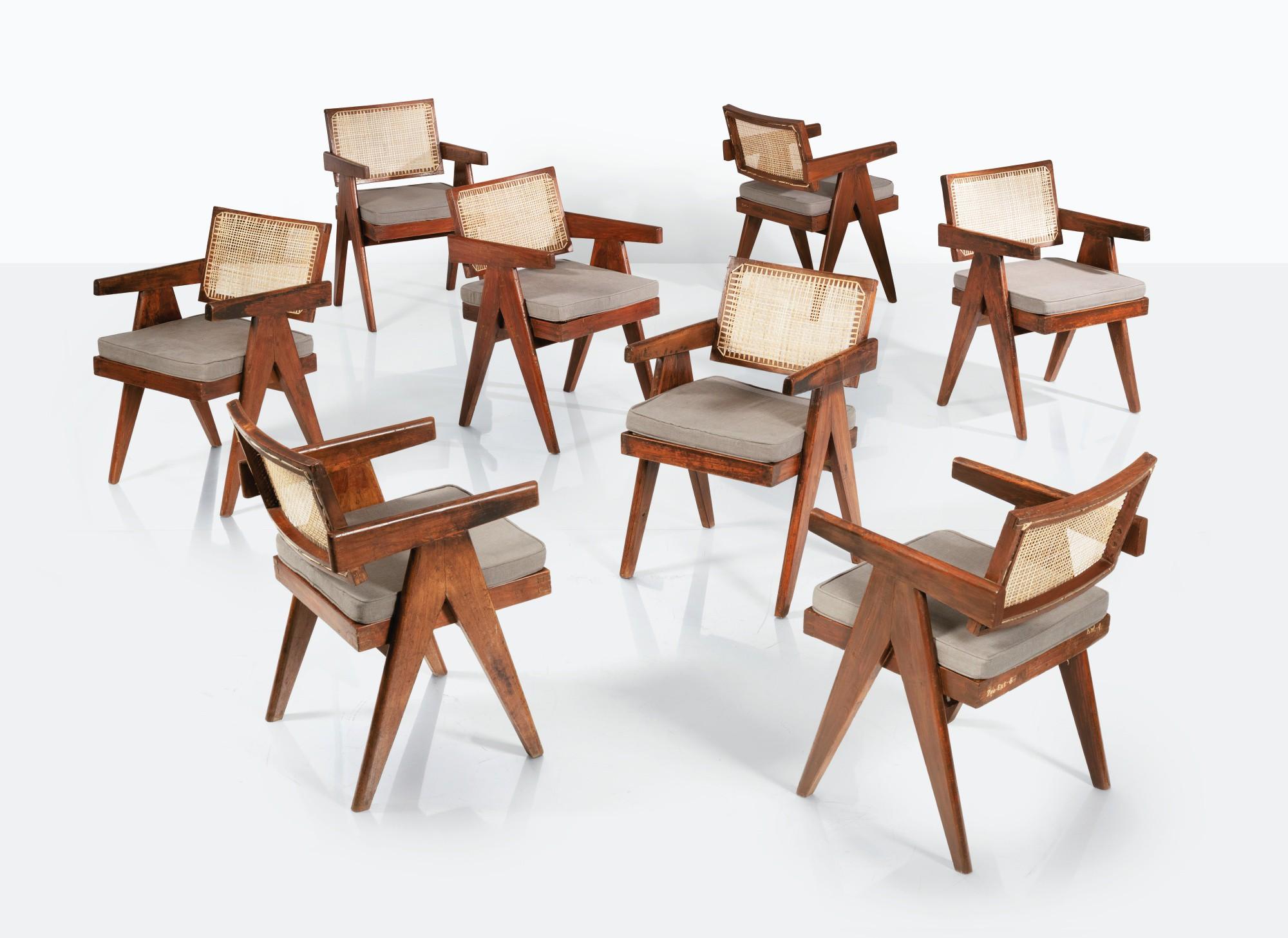Pierre Jeanneret - Eight Office Cane Chairs Pj-Si-28-A [Huit Chaises Pj-Si-28-A Dites Office Cane Chairs]