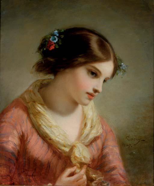 Pierre Joseph Dedreux-Dorcy - Portrait of a girl with flowers in her hair