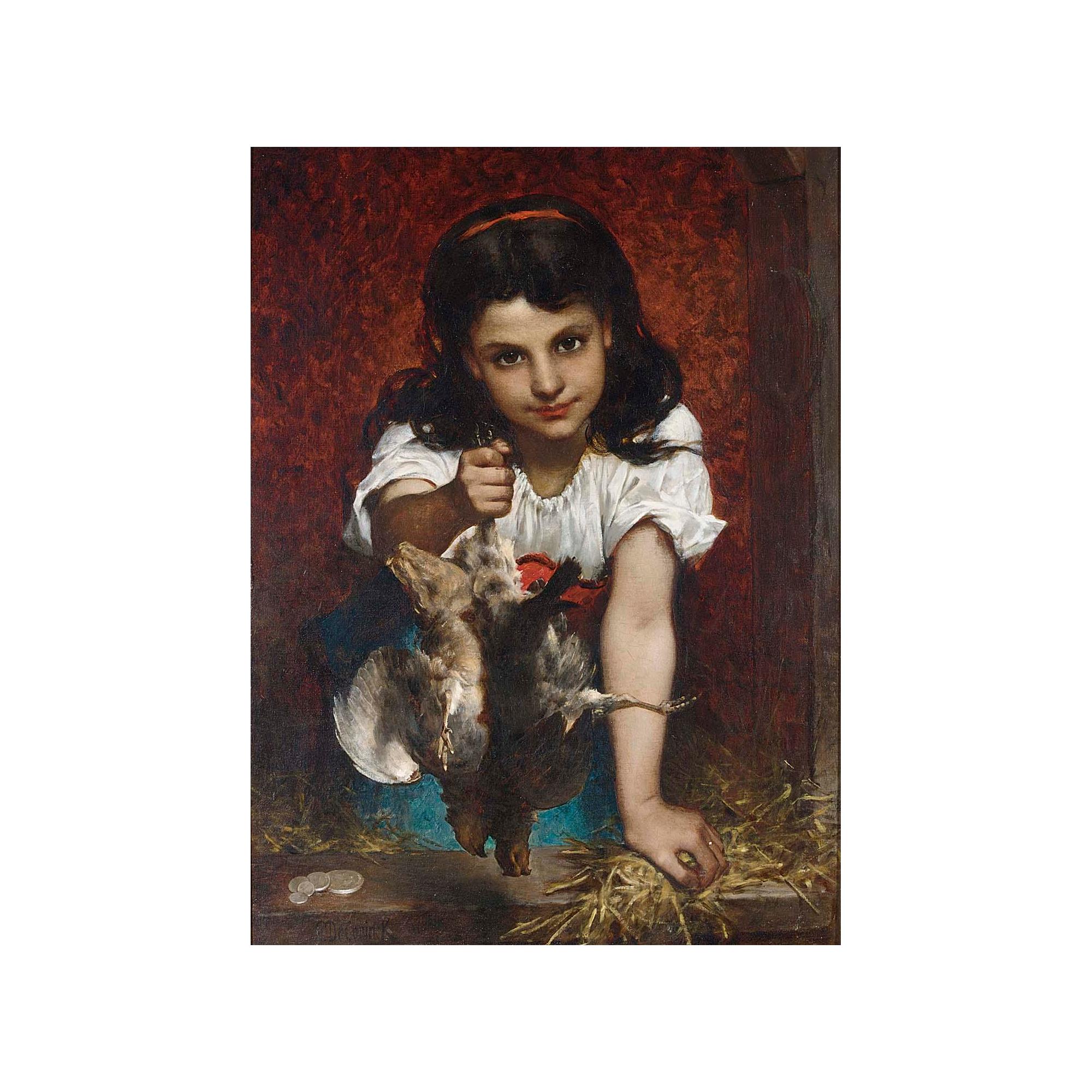 Pierre Joseph Louis de Coninck - A Girl With Birds