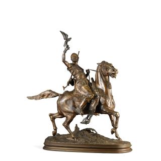 Pierre Jules Mène - Fauconnier Arabe À Chevala French Bronze Equestrian Group Of An Arab Falconer, Fine Brown Patina By Pierre-Jules Mène (1810-1879), Signed.